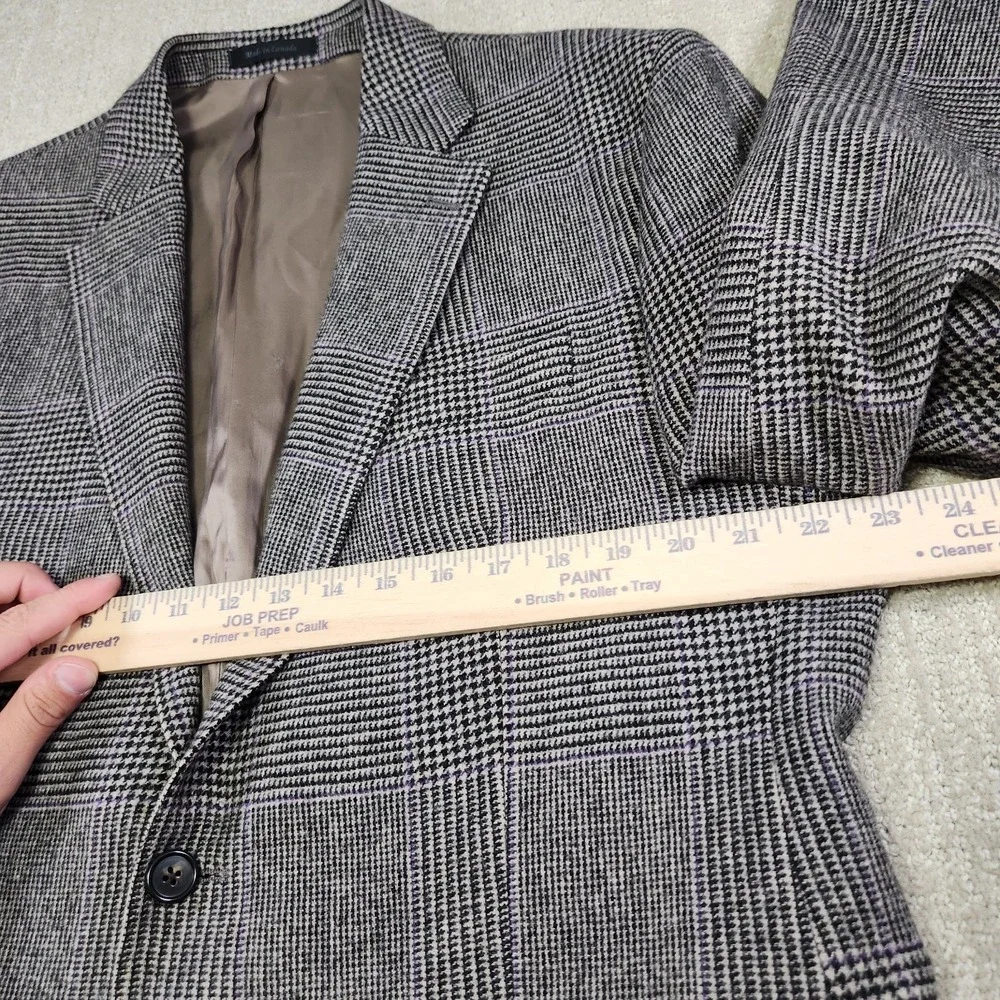 Vintage Ralph Lauren Blazer Men 44L Glen Plaid Tweed Sport Coat Wool Gray